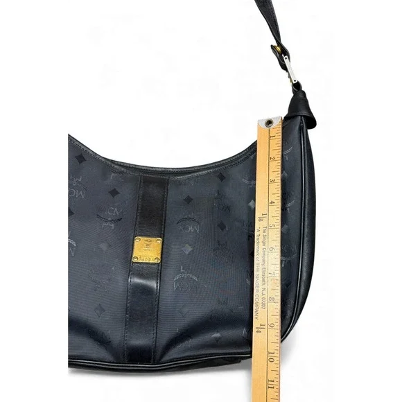 Vintage MCM Monogram Shoulder Bag Black Leather Hobo Style Logo - Picture 13 of 16